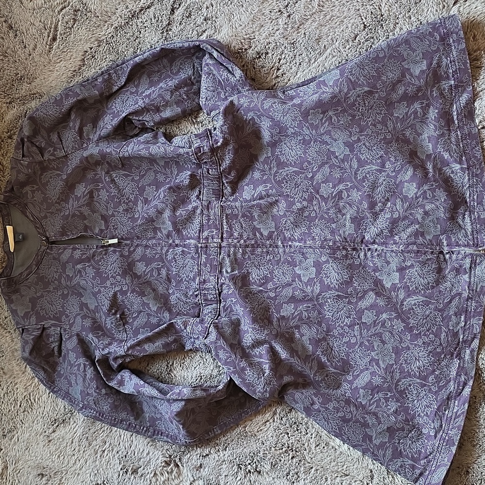 Universal Thread Puff Sleeve Purple Grey Floral Print Denim Jacket Dress Large